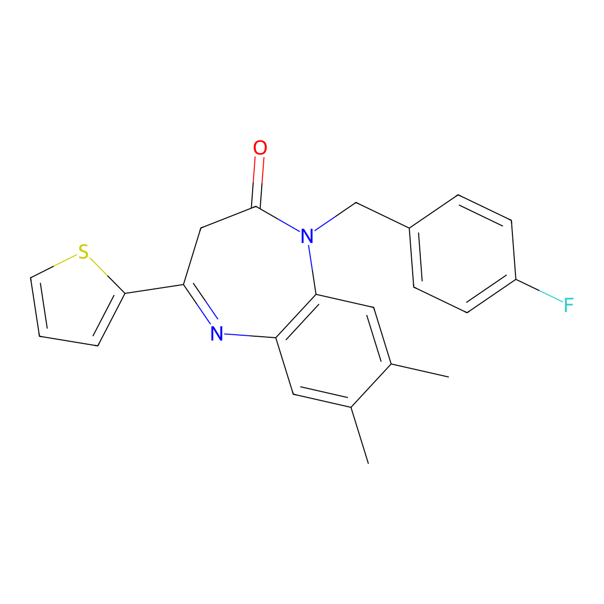 1-[(4-fluorophenyl)methyl]-7,8-dimethyl-4-(thiophen-2-yl)-2,3-dihydro-1H-1,5-benzodiazepin-2-one molecular structure, CAS 1251611-43-4