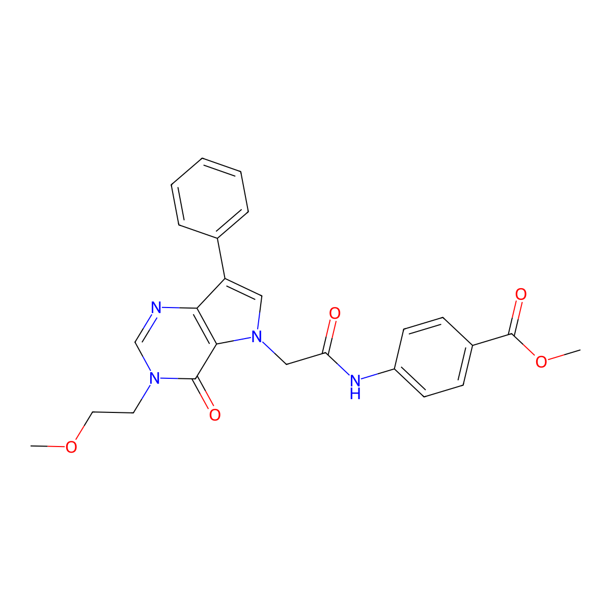 methyl 4-({[3-(2-methoxyethyl)-4-oxo-7-phenyl-3,4-dihydro-5H-pyrrolo[3,2-d]pyrimidin-5-yl]acetyl}amino)benzoate molecular structure, CAS 1251611-49-0