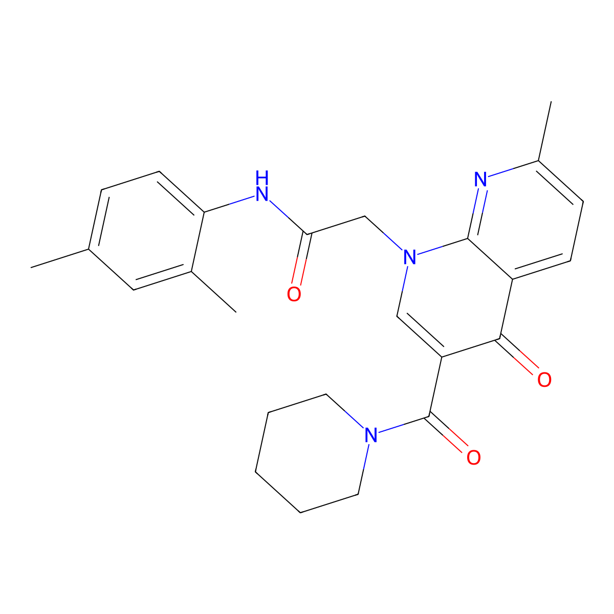 N-(2,4-dimethylphenyl)-2-(7-methyl-4-oxo-3-(piperidine-1-carbonyl)-1,8-naphthyridin-1(4H)-yl)acetamide molecular structure, CAS 1251611-51-4