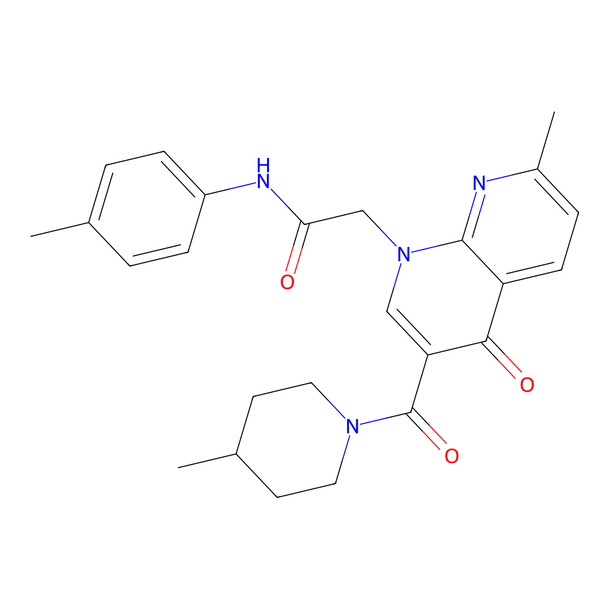 2-(7-methyl-3-(4-methylpiperidine-1-carbonyl)-4-oxo-1,8-naphthyridin-1(4H)-yl)-N-(p-tolyl)acetamide molecular structure, CAS 1251611-54-7