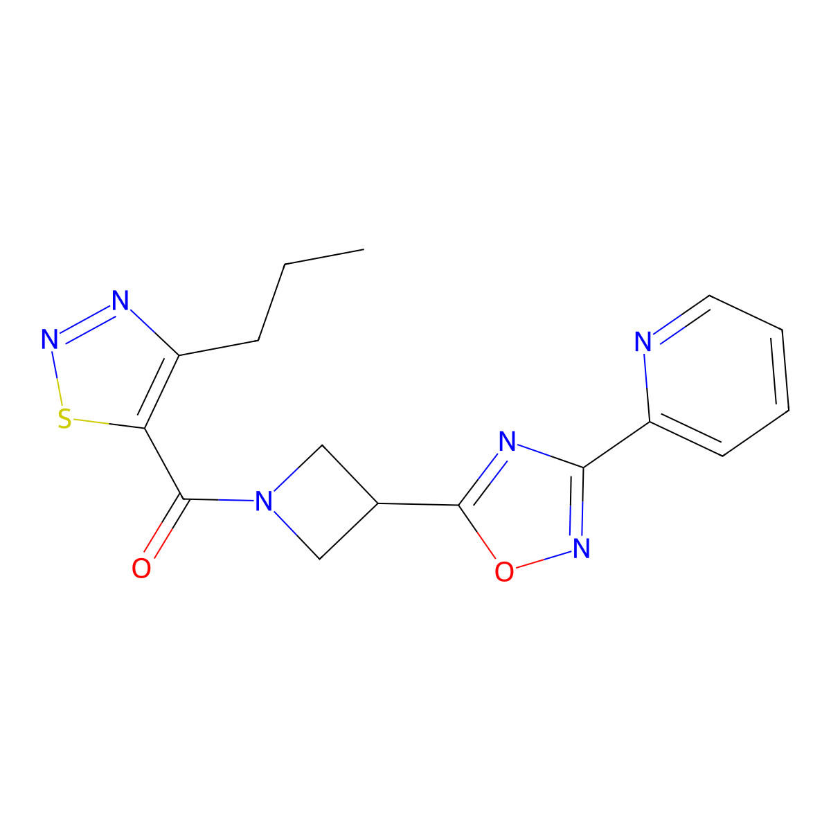 (4-Propyl-1,2,3-thiadiazol-5-yl)(3-(3-(pyridin-2-yl)-1,2,4-oxadiazol-5-yl)azetidin-1-yl)methanone molecular structure, CAS 1251611-73-0