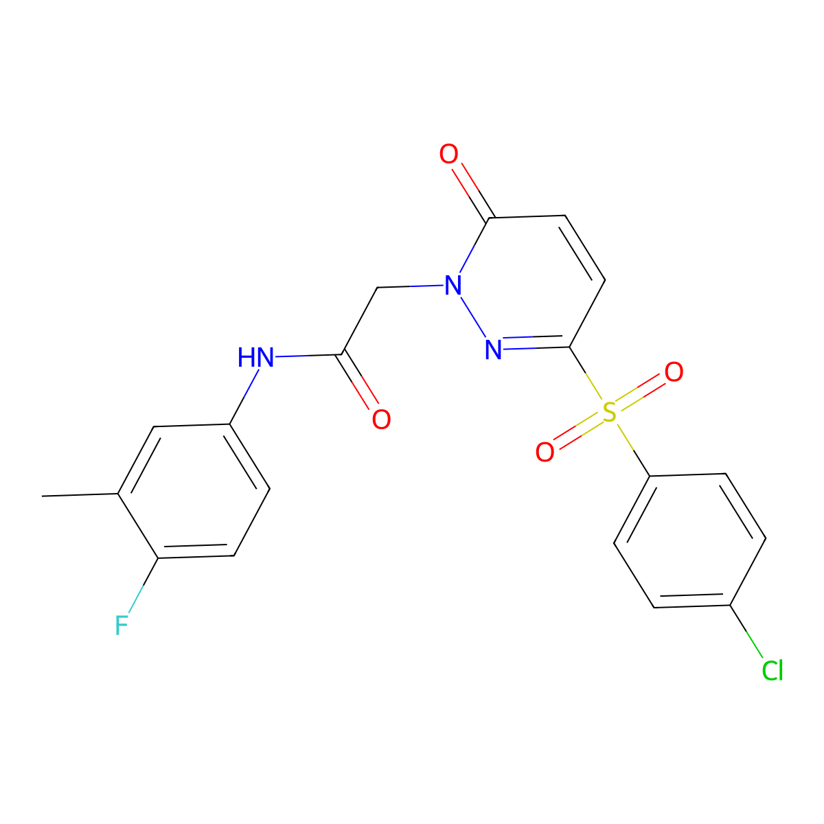2-(3-((4-chlorophenyl)sulfonyl)-6-oxopyridazin-1(6H)-yl)-N-(4-fluoro-3-methylphenyl)acetamide molecular structure, CAS 1251611-76-3
