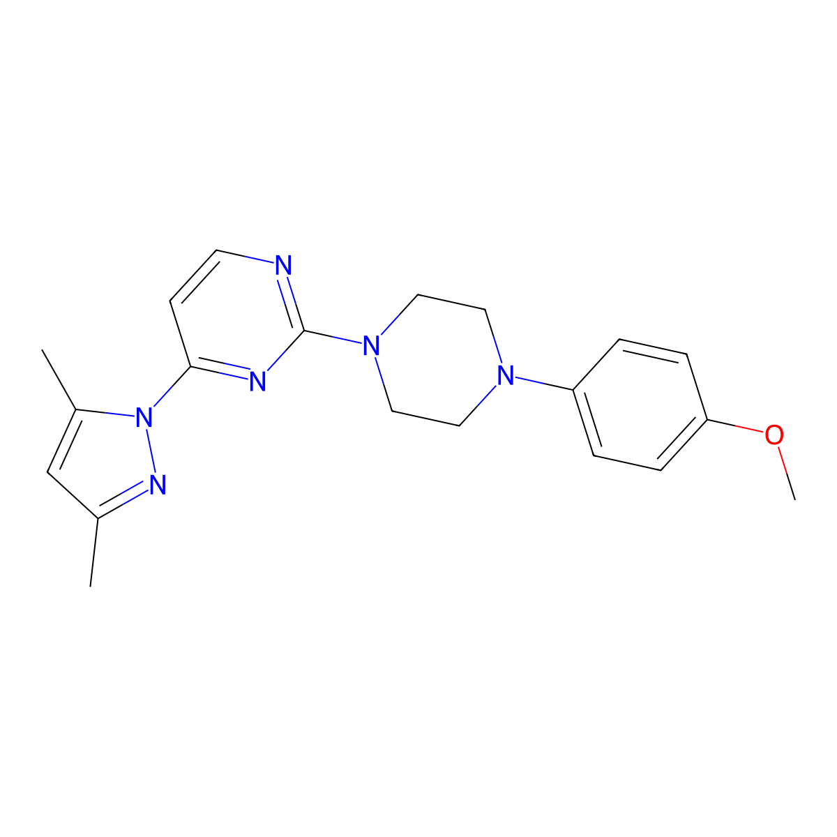 4-(3,5-dimethyl-1H-pyrazol-1-yl)-2-[4-(4-methoxyphenyl)piperazin-1-yl]pyrimidine molecular structure, CAS 1251611-78-5