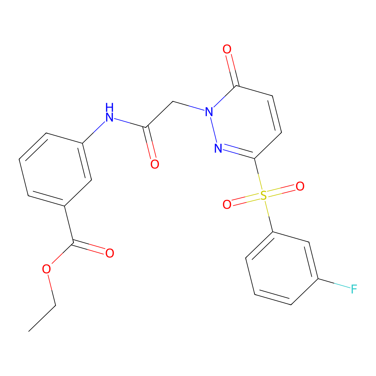 ethyl 3-(2-(3-((3-fluorophenyl)sulfonyl)-6-oxopyridazin-1(6H)-yl)acetamido)benzoate molecular structure, CAS 1251611-91-2