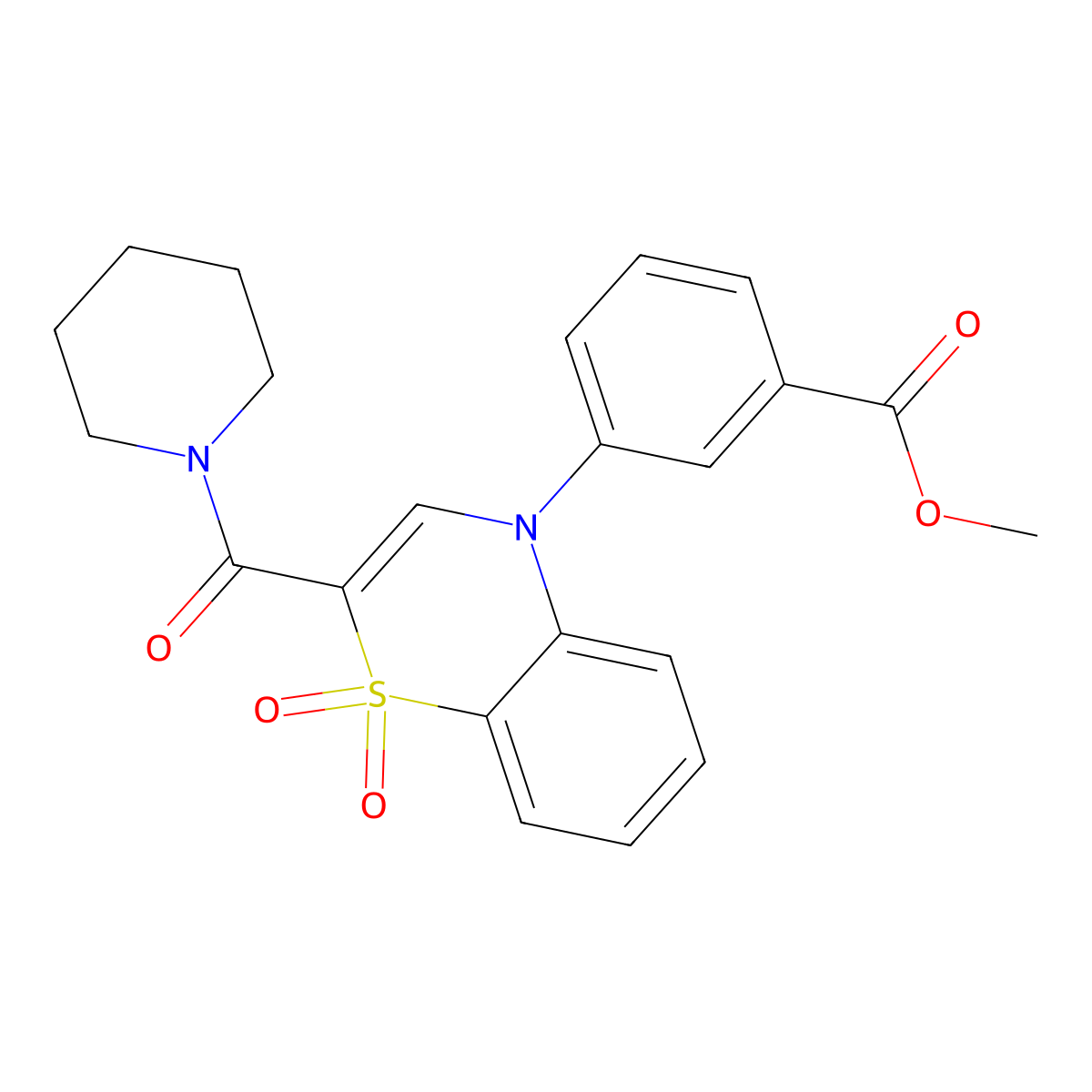 methyl 3-[1,1-dioxido-2-(piperidin-1-ylcarbonyl)-4H-1,4-benzothiazin-4-yl]benzoate molecular structure, CAS 1251611-92-3