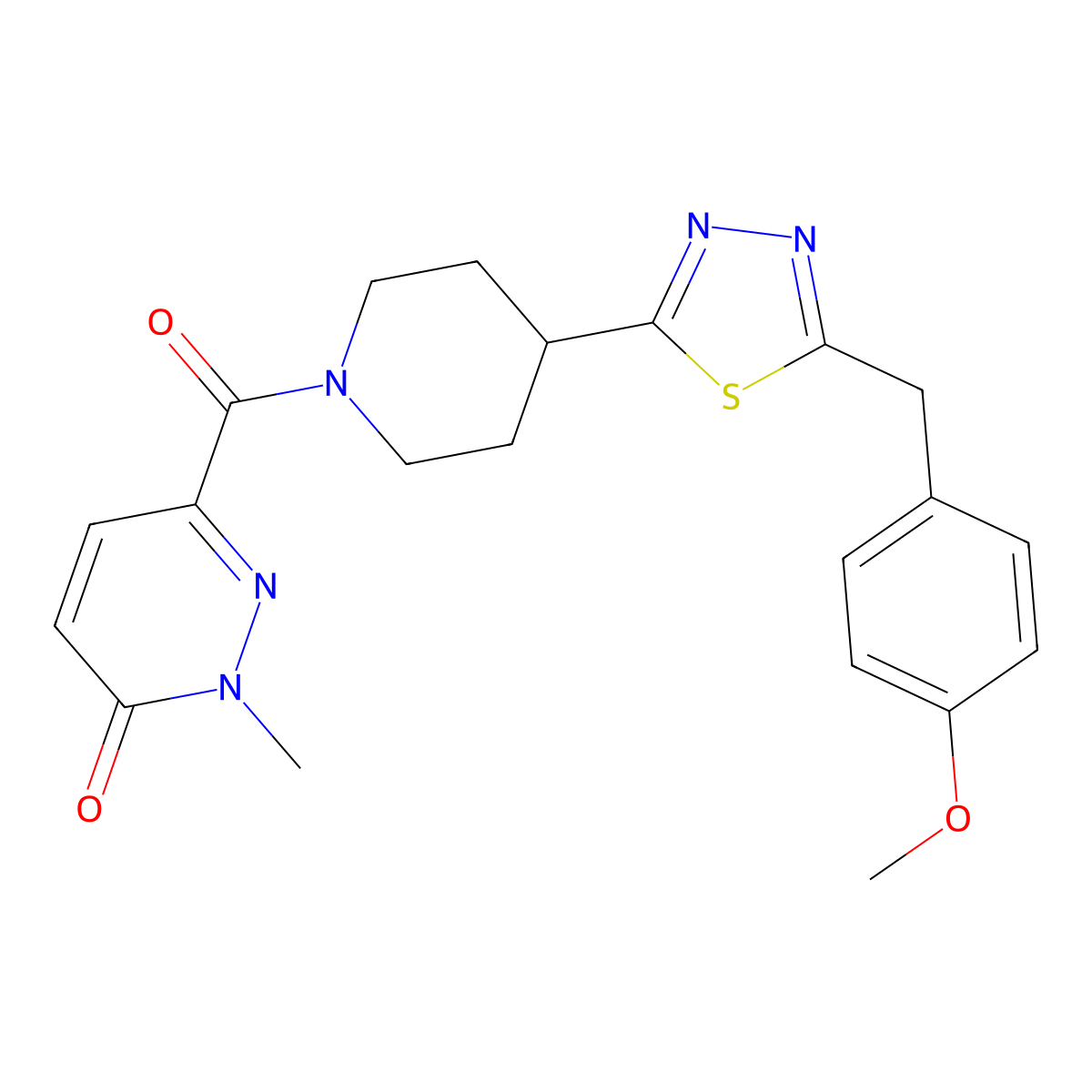 6-(4-(5-(4-methoxybenzyl)-1,3,4-thiadiazol-2-yl)piperidine-1-carbonyl)-2-methylpyridazin-3(2H)-one molecular structure, CAS 1251611-95-6