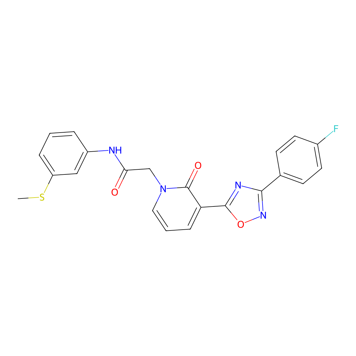 2-(3-(3-(4-fluorophenyl)-1,2,4-oxadiazol-5-yl)-2-oxopyridin-1(2H)-yl)-N-(3-(methylthio)phenyl)acetamide molecular structure, CAS 1251611-98-9