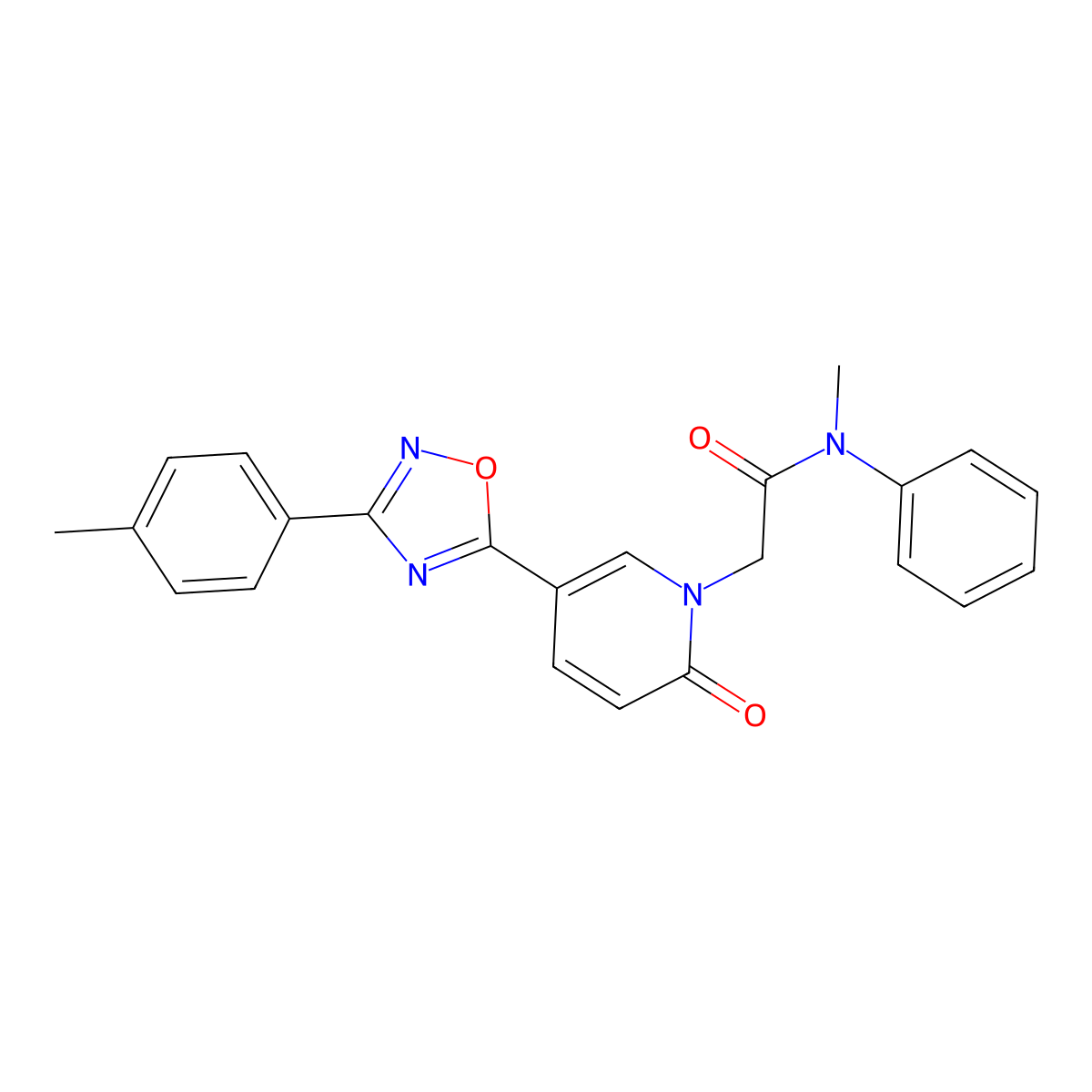 N-methyl-2-(2-oxo-5-(3-(p-tolyl)-1,2,4-oxadiazol-5-yl)pyridin-1(2H)-yl)-N-phenylacetamide molecular structure, CAS 1251612-01-7