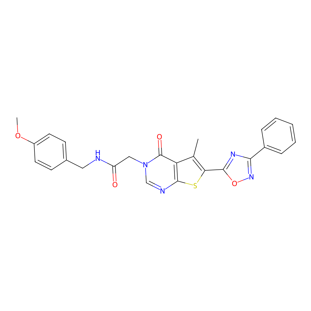 N-(4-methoxybenzyl)-2-(5-methyl-4-oxo-6-(3-phenyl-1,2,4-oxadiazol-5-yl)thieno[2,3-d]pyrimidin-3(4H)-yl)acetamide molecular structure, CAS 1251612-05-1