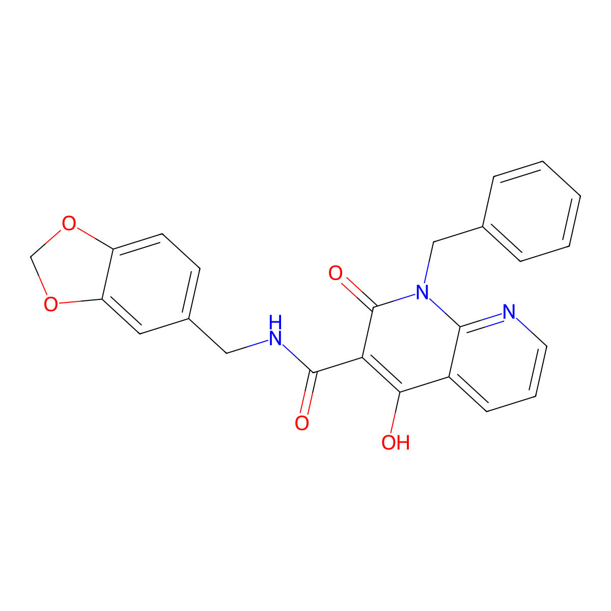 N-[(2H-1,3-benzodioxol-5-yl)methyl]-1-benzyl-4-hydroxy-2-oxo-1,2-dihydro-1,8-naphthyridine-3-carboxamide molecular structure, CAS 1251612-09-5