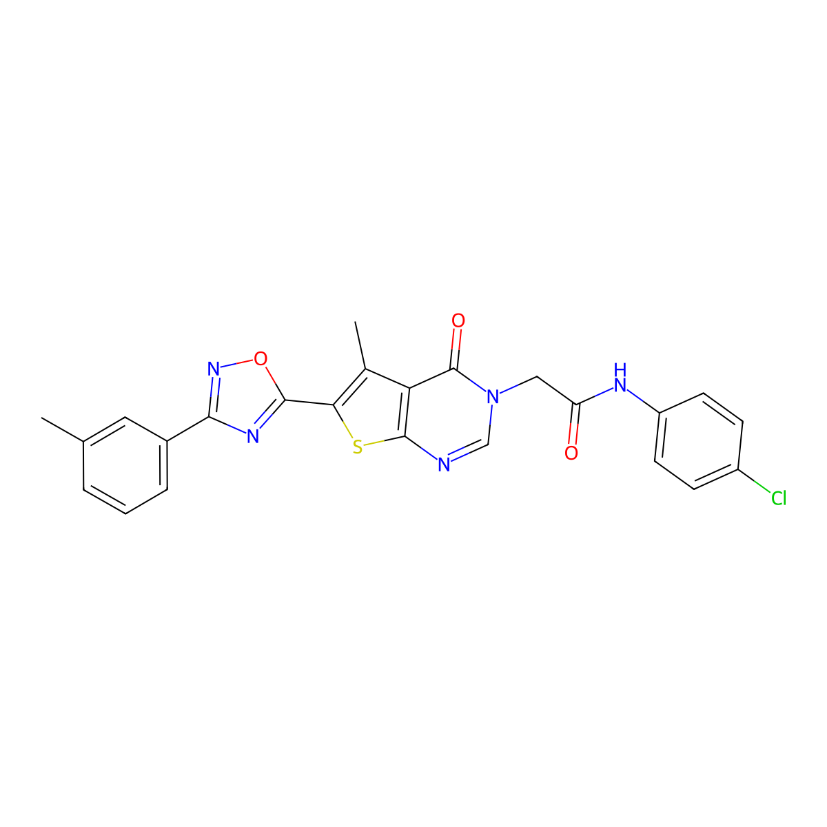 N-(4-chlorophenyl)-2-(5-methyl-4-oxo-6-(3-(m-tolyl)-1,2,4-oxadiazol-5-yl)thieno[2,3-d]pyrimidin-3(4H)-yl)acetamide molecular structure, CAS 1251612-11-9