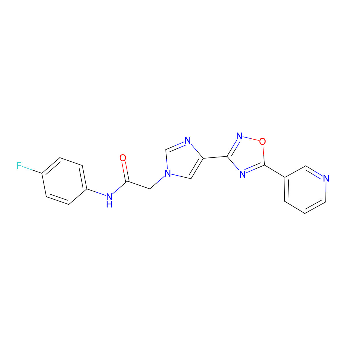 N-(4-fluorophenyl)-2-{4-[5-(pyridin-3-yl)-1,2,4-oxadiazol-3-yl]-1H-imidazol-1-yl}acetamide molecular structure, CAS 1251612-21-1