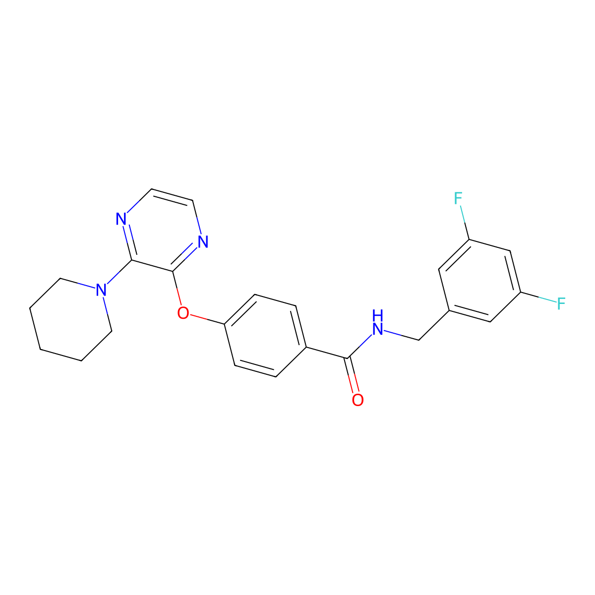 N-(3,5-difluorobenzyl)-4-((3-(piperidin-1-yl)pyrazin-2-yl)oxy)benzamide molecular structure, CAS 1251612-23-3