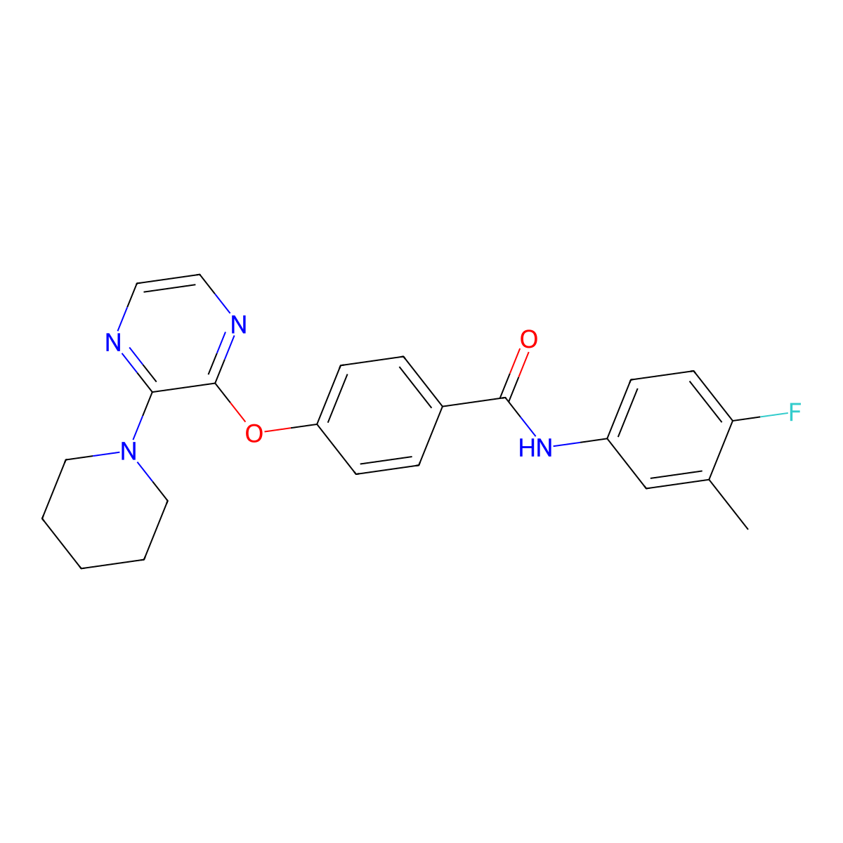 N-(4-fluoro-3-methylphenyl)-4-{[3-(piperidin-1-yl)pyrazin-2-yl]oxy}benzamide molecular structure, CAS 1251612-28-8