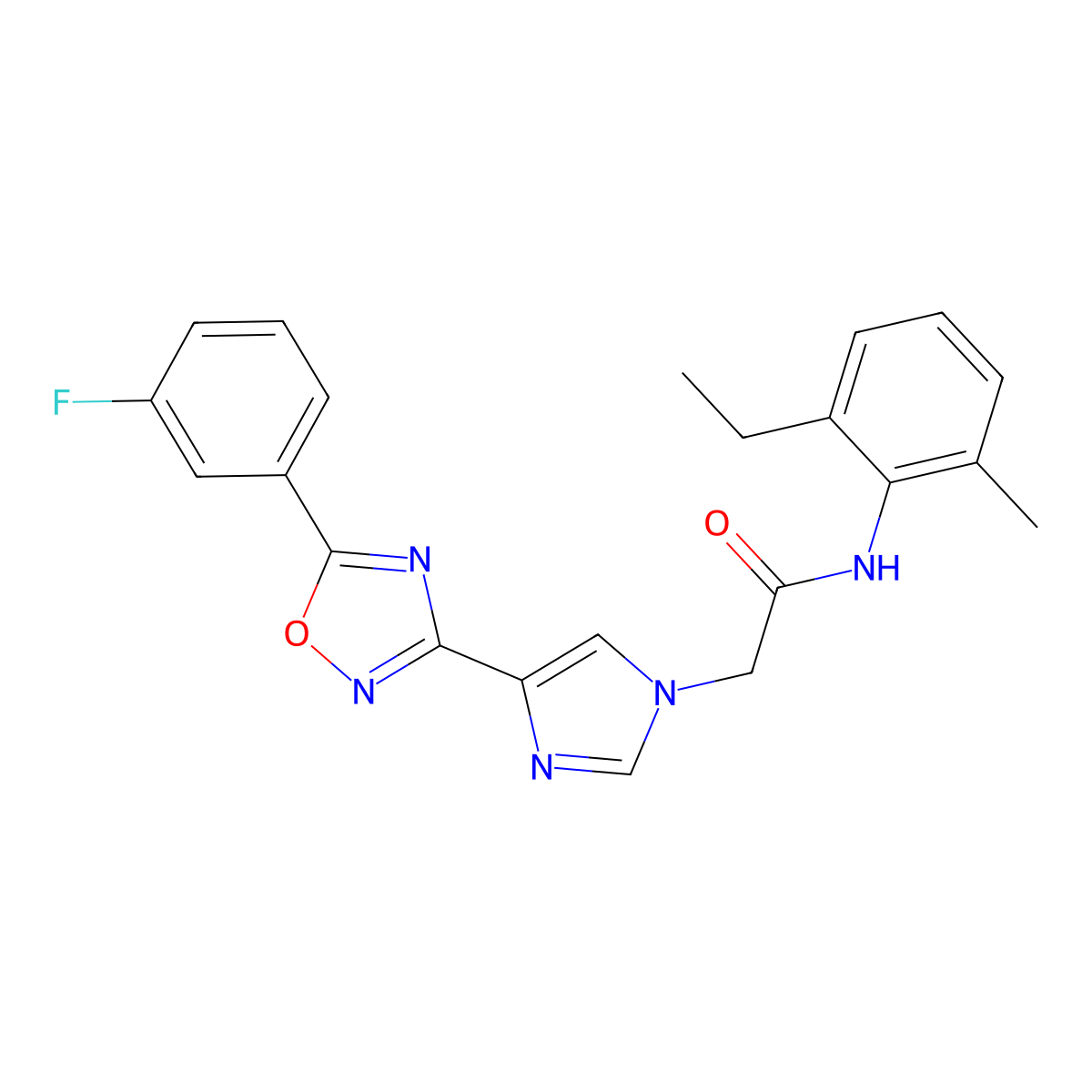 N-(2-ethyl-6-methylphenyl)-2-{4-[5-(3-fluorophenyl)-1,2,4-oxadiazol-3-yl]-1H-imidazol-1-yl}acetamide molecular structure, CAS 1251612-35-7