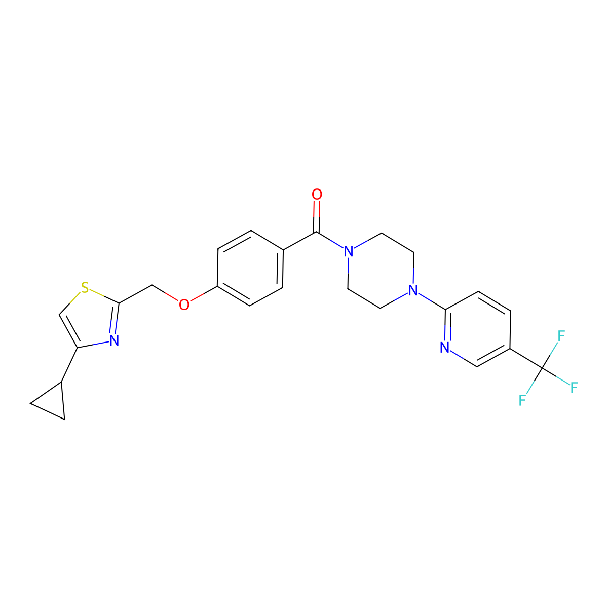(4-((4-Cyclopropylthiazol-2-yl)methoxy)phenyl)(4-(5-(trifluoromethyl)pyridin-2-yl)piperazin-1-yl)methanone molecular structure, CAS 1251612-38-0