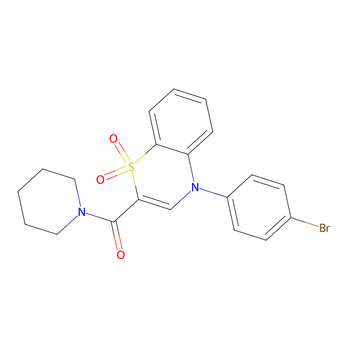 (4-(4-bromophenyl)-1,1-dioxido-4H-benzo[b][1,4]thiazin-2-yl)(piperidin-1-yl)methanone molecular structure, CAS 1251612-41-5