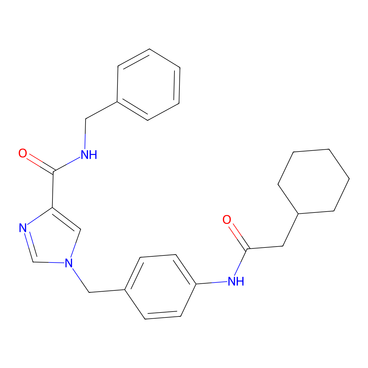 N-benzyl-1-(4-(2-cyclohexylacetamido)benzyl)-1H-imidazole-4-carboxamide molecular structure, CAS 1251612-45-9