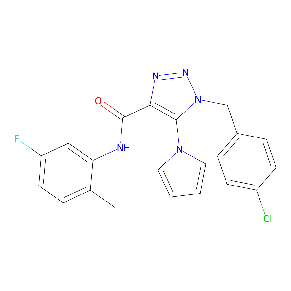 1-[(4-chlorophenyl)methyl]-N-(5-fluoro-2-methylphenyl)-5-(1H-pyrrol-1-yl)-1H-1,2,3-triazole-4-carboxamide molecular structure, CAS 1251612-47-1