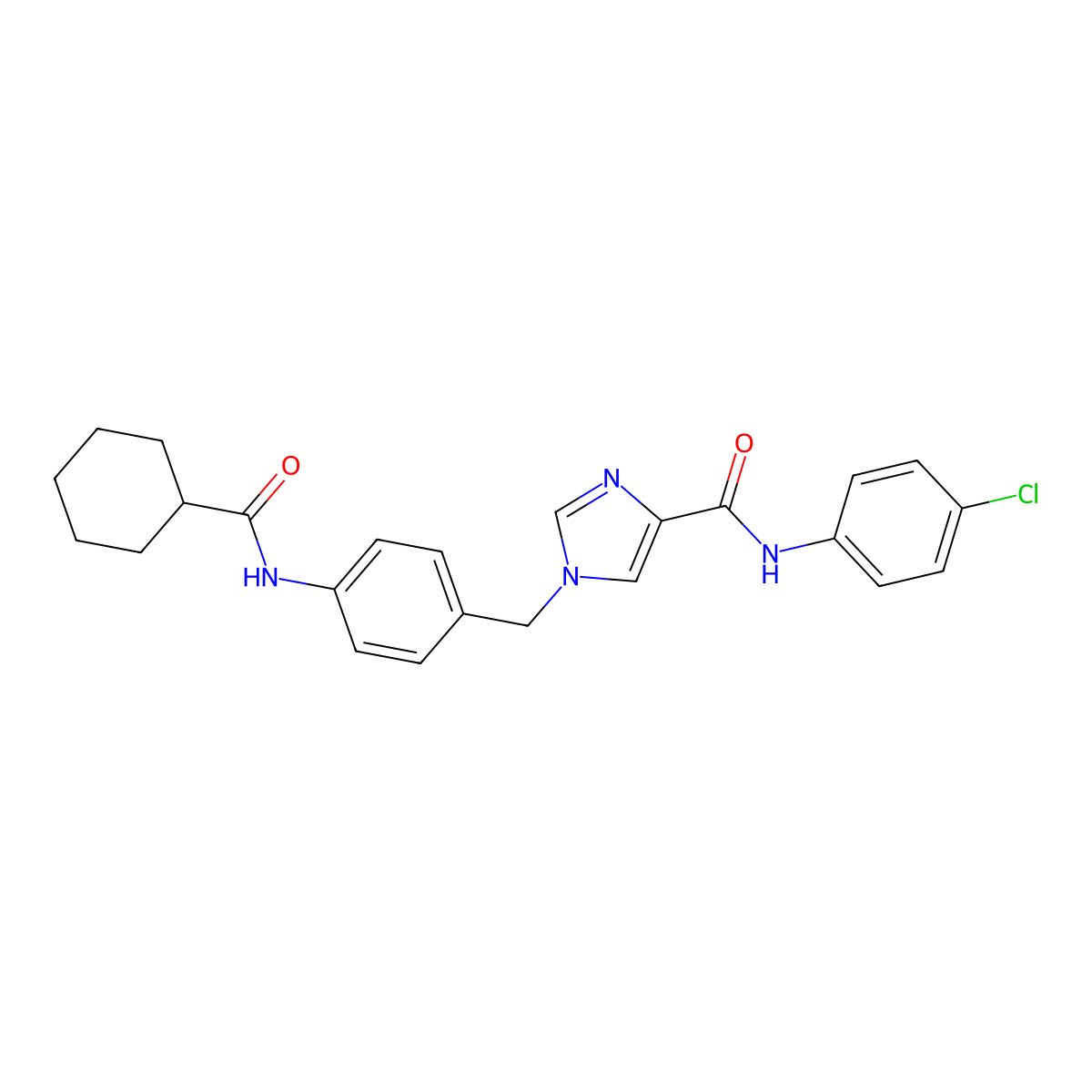 N-(4-chlorophenyl)-1-(4-(cyclohexanecarboxamido)benzyl)-1H-imidazole-4-carboxamide molecular structure, CAS 1251612-52-8