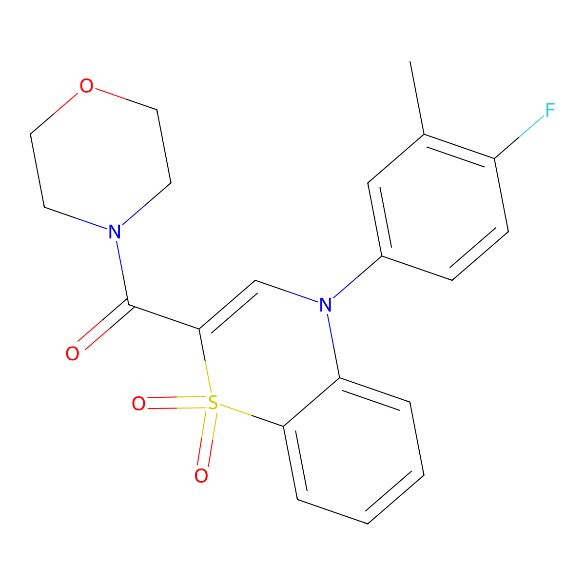 (4-(4-fluoro-3-methylphenyl)-1,1-dioxido-4H-benzo[b][1,4]thiazin-2-yl)(morpholino)methanone molecular structure, CAS 1251612-53-9