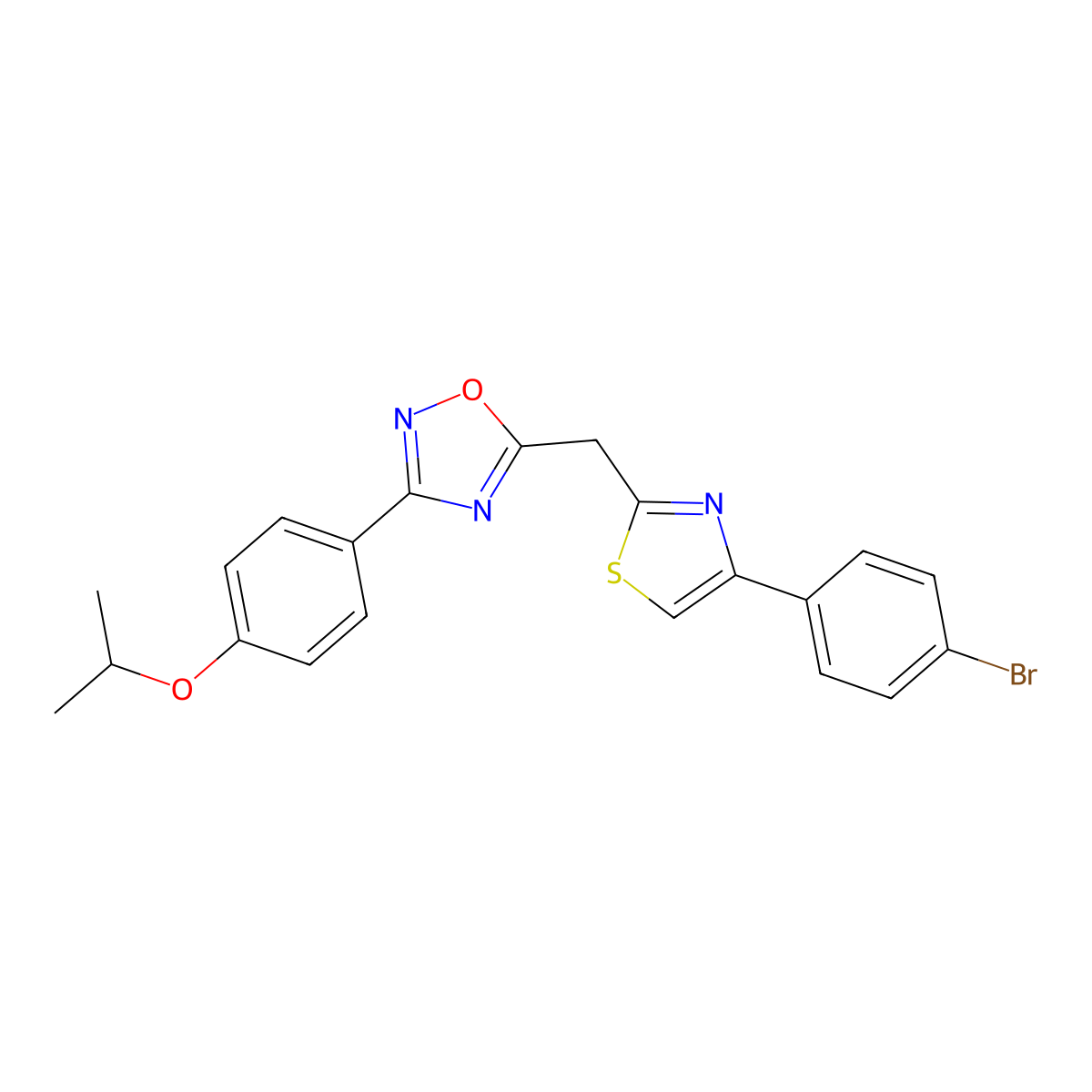 5-((4-(4-Bromophenyl)thiazol-2-yl)methyl)-3-(4-isopropoxyphenyl)-1,2,4-oxadiazole molecular structure, CAS 1251612-54-0