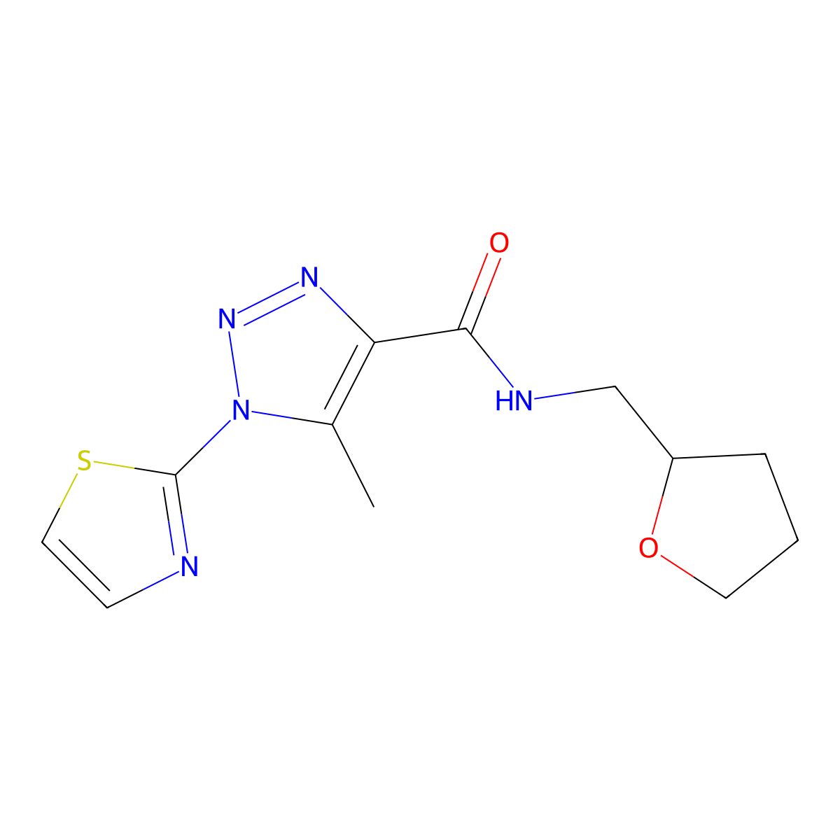 5-methyl-N-((tetrahydrofuran-2-yl)methyl)-1-(thiazol-2-yl)-1H-1,2,3-triazole-4-carboxamide molecular structure, CAS 1251612-58-4