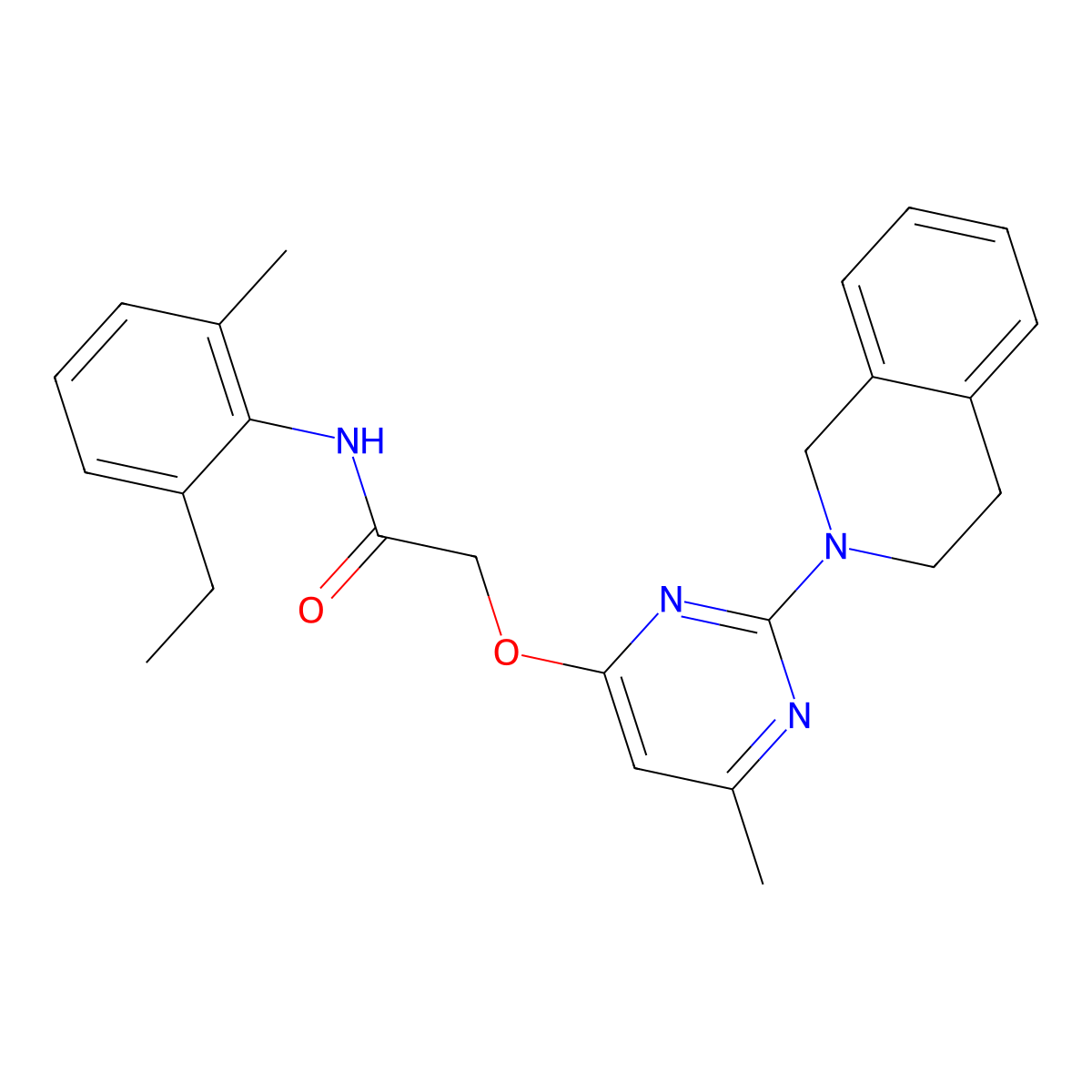 2-((2-(3,4-dihydroisoquinolin-2(1H)-yl)-6-methylpyrimidin-4-yl)oxy)-N-(2-ethyl-6-methylphenyl)acetamide molecular structure, CAS 1251612-59-5