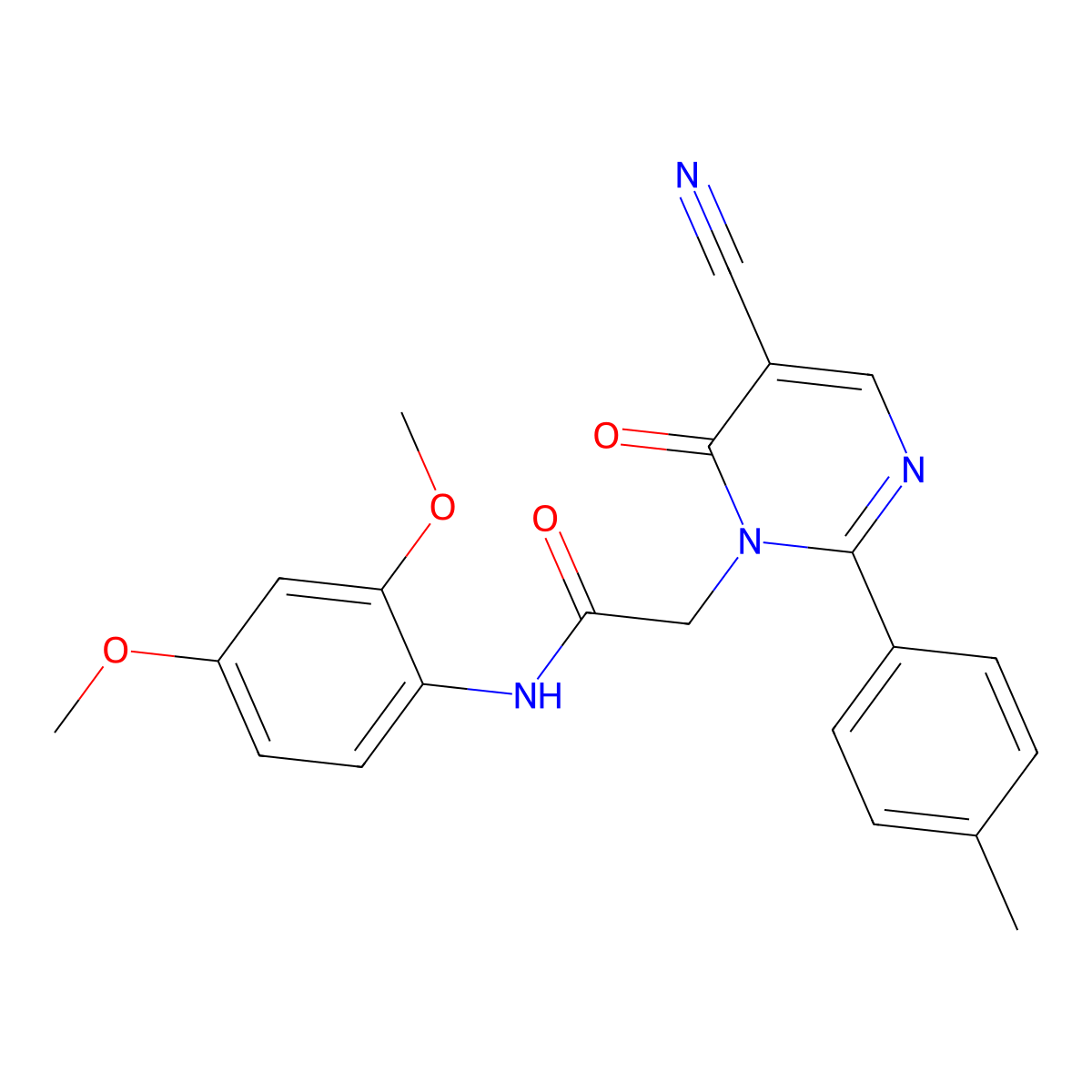 2-(5-cyano-6-oxo-2-(p-tolyl)pyrimidin-1(6H)-yl)-N-(2,4-dimethoxyphenyl)acetamide molecular structure, CAS 1251612-61-9
