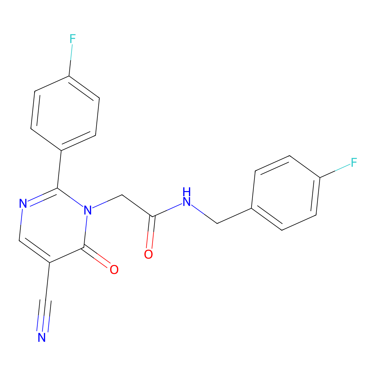 2-(5-cyano-2-(4-fluorophenyl)-6-oxopyrimidin-1(6H)-yl)-N-(4-fluorobenzyl)acetamide molecular structure, CAS 1251612-67-5