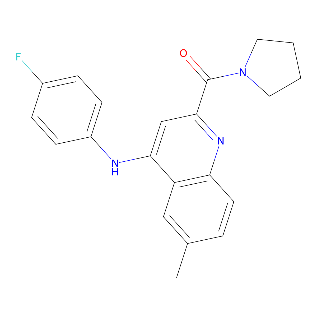 (4-((4-Fluorophenyl)amino)-6-methylquinolin-2-yl)(pyrrolidin-1-yl)methanone molecular structure, CAS 1251612-68-6