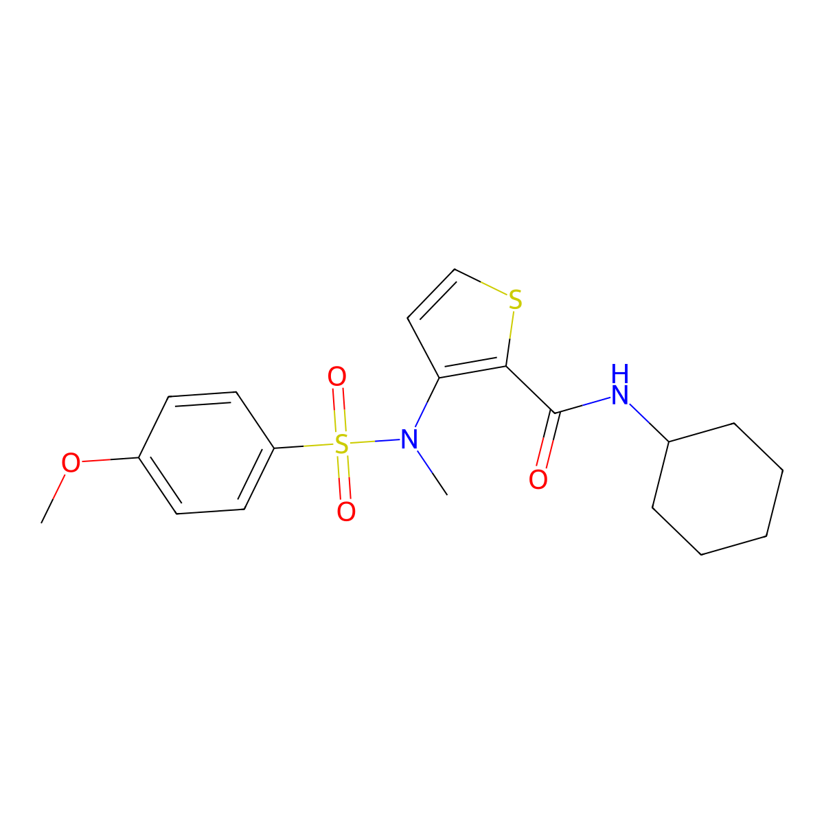 N-cyclohexyl-3-{[(4-methoxyphenyl)sulfonyl](methyl)amino}thiophene-2-carboxamide molecular structure, CAS 1251612-70-0