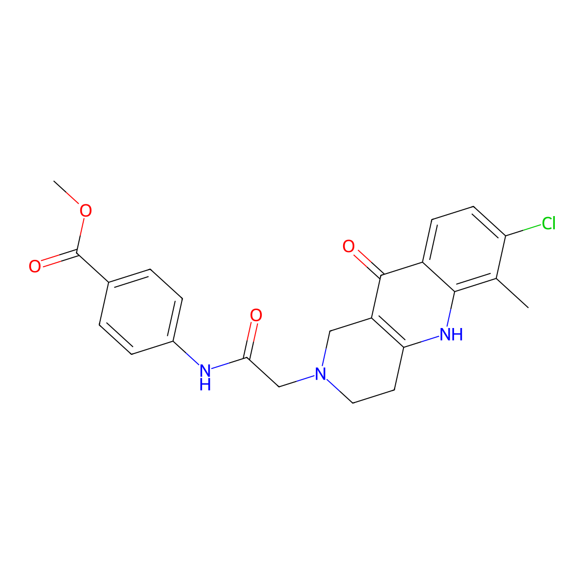 methyl 4-(2-(7-chloro-6-methyl-10-oxo-3,4-dihydrobenzo[b][1,6]naphthyridin-2(1H,5H,10H)-yl)acetamido)benzoate molecular structure, CAS 1251612-75-5