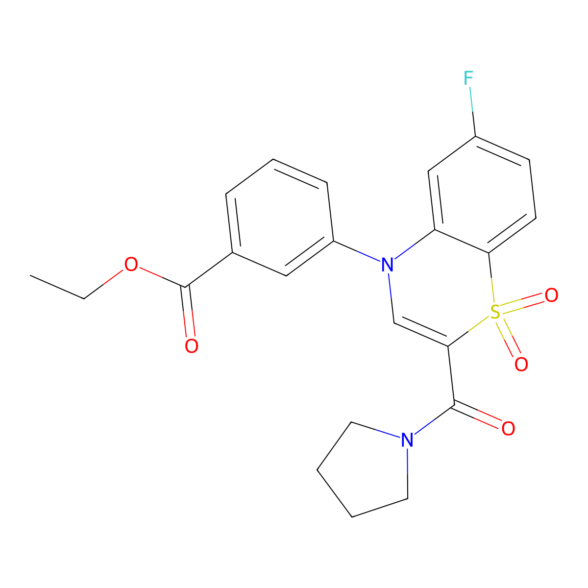 ethyl 3-[6-fluoro-1,1-dioxo-2-(pyrrolidine-1-carbonyl)-4H-1lambda6,4-benzothiazin-4-yl]benzoate molecular structure, CAS 1251612-77-7