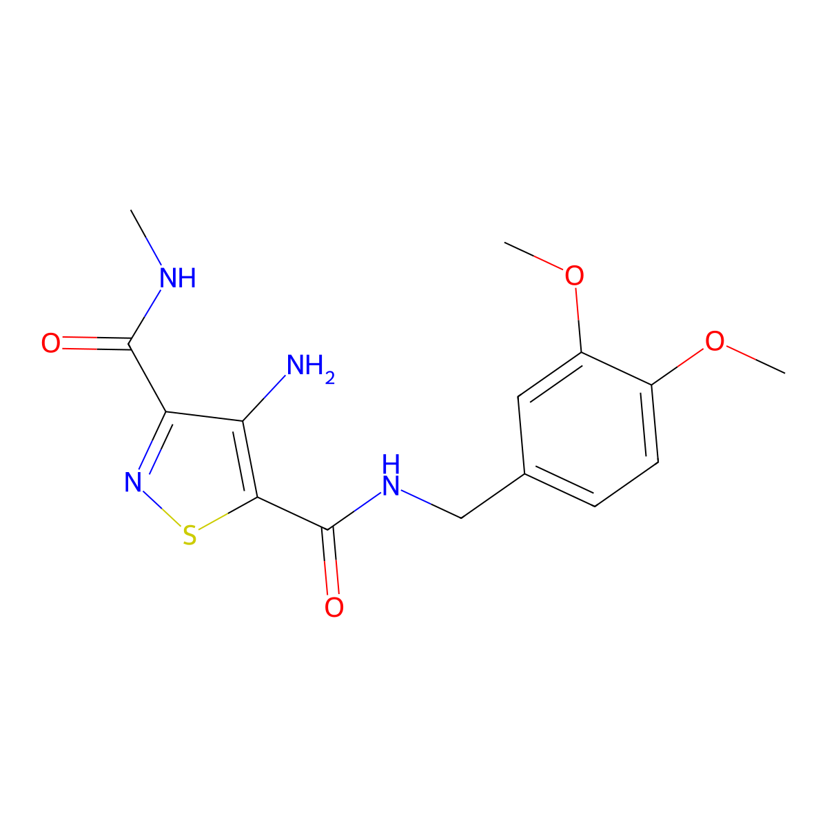 4-amino-N5-(3,4-dimethoxybenzyl)-N3-methylisothiazole-3,5-dicarboxamide molecular structure, CAS 1251612-87-9