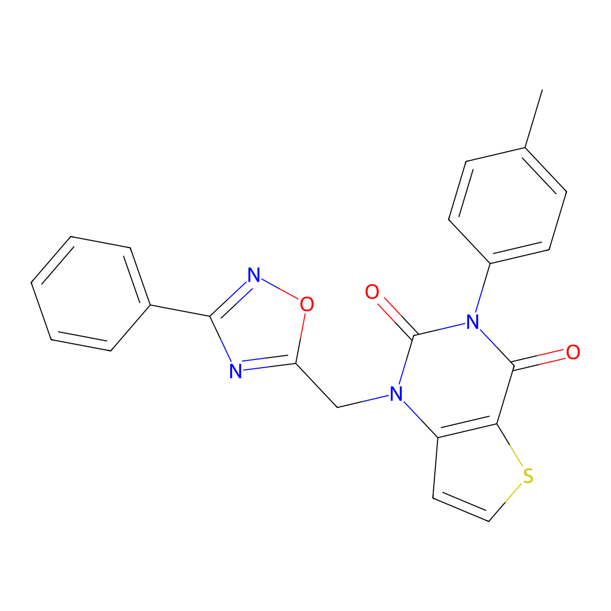 1-((3-phenyl-1,2,4-oxadiazol-5-yl)methyl)-3-(p-tolyl)thieno[3,2-d]pyrimidine-2,4(1H,3H)-dione molecular structure, CAS 1251612-93-7