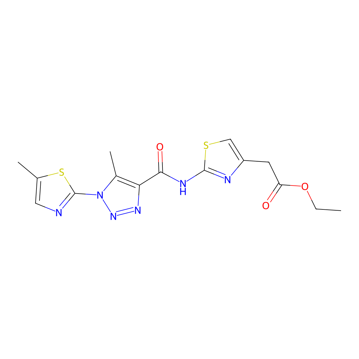ethyl 2-(2-(5-methyl-1-(5-methylthiazol-2-yl)-1H-1,2,3-triazole-4-carboxamido)thiazol-4-yl)acetate molecular structure, CAS 1251612-94-8