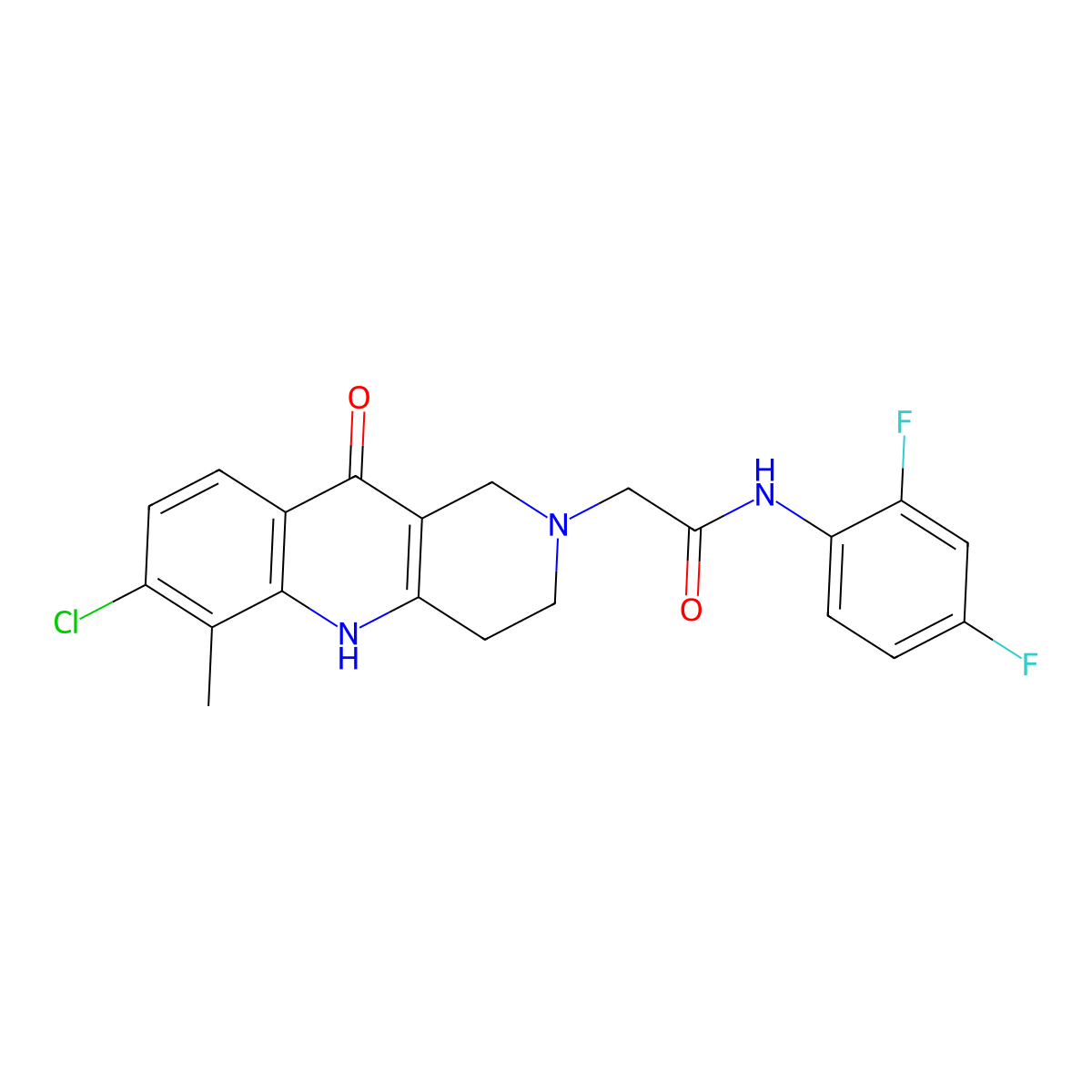 2-(7-chloro-6-methyl-10-oxo-1,3,4,5-tetrahydrobenzo[b][1,6]naphthyridin-2-yl)-N-(2,4-difluorophenyl)acetamide molecular structure, CAS 1251613-04-3
