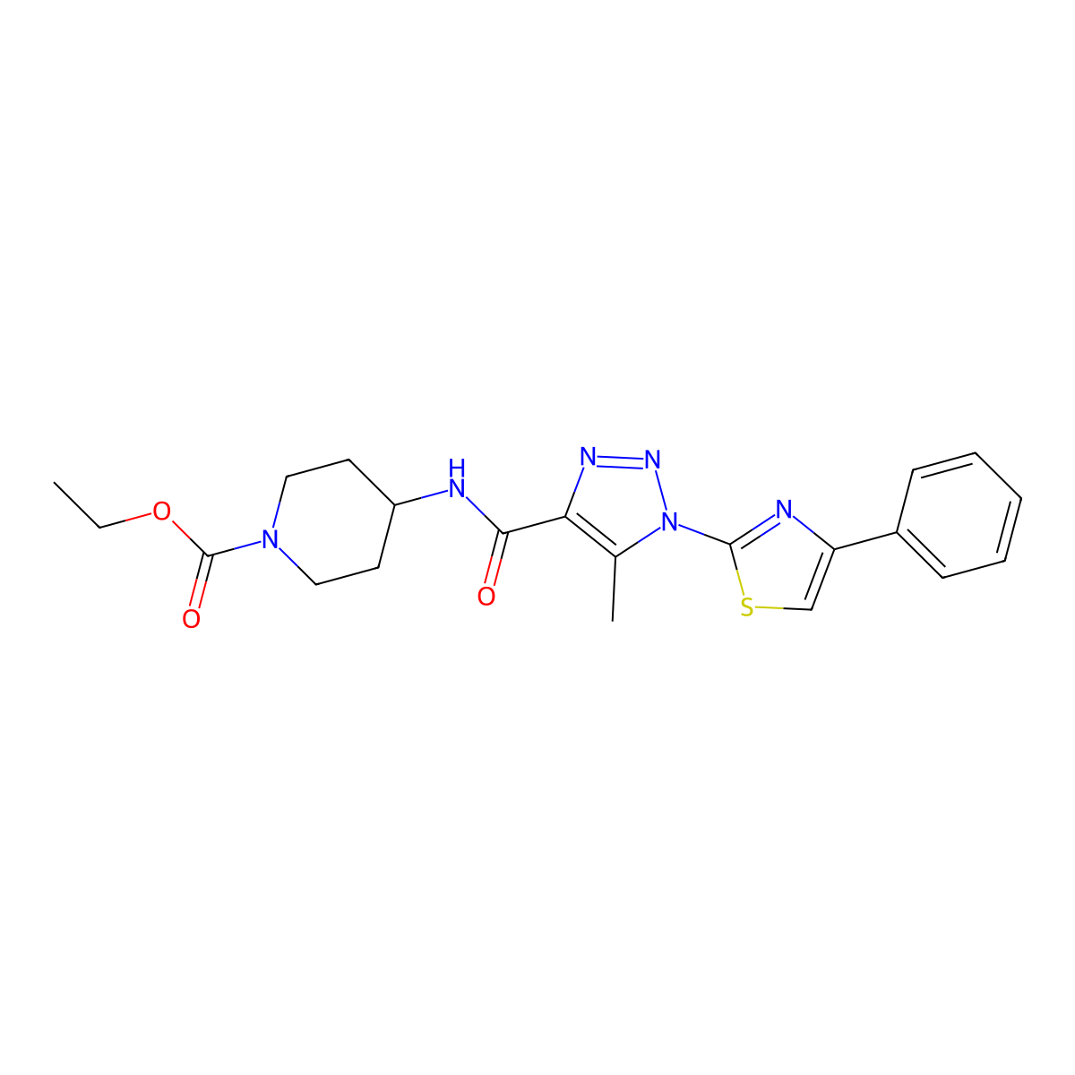 ethyl 4-(5-methyl-1-(4-phenylthiazol-2-yl)-1H-1,2,3-triazole-4-carboxamido)piperidine-1-carboxylate molecular structure, CAS 1251613-13-4