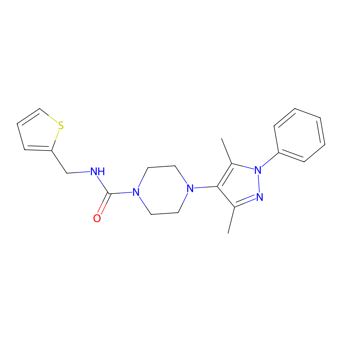4-(3,5-dimethyl-1-phenyl-1H-pyrazol-4-yl)-N-(thiophen-2-ylmethyl)piperazine-1-carboxamide molecular structure, CAS 1251613-28-1