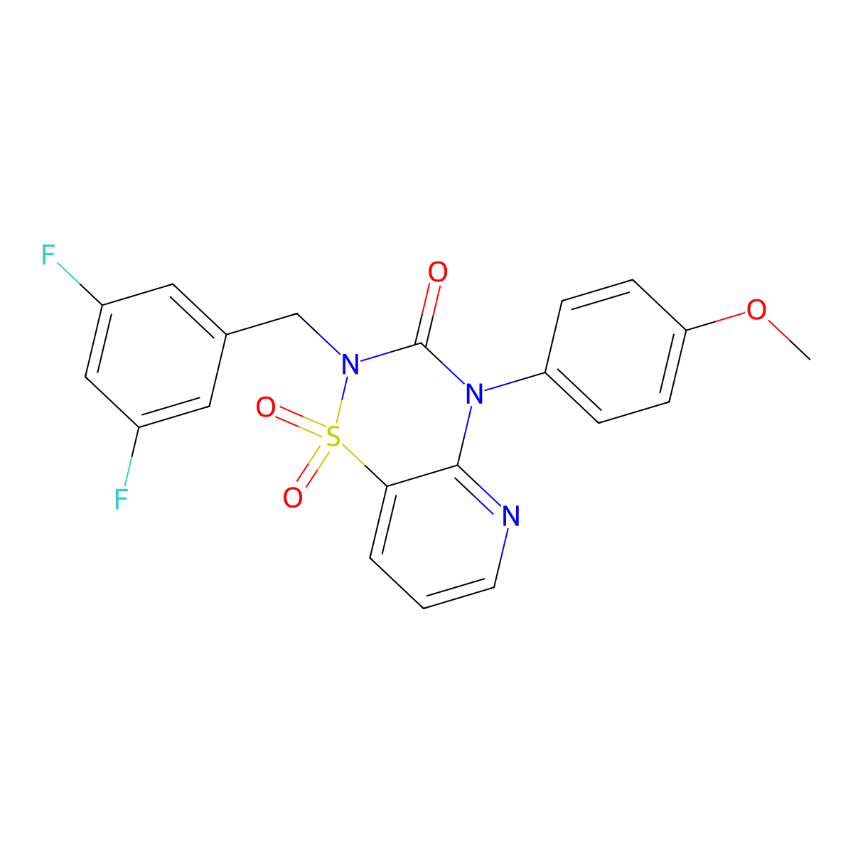 2-(3,5-difluorobenzyl)-4-(4-methoxyphenyl)-2H-pyrido[2,3-e][1,2,4]thiadiazin-3(4H)-one 1,1-dioxide molecular structure, CAS 1251613-30-5