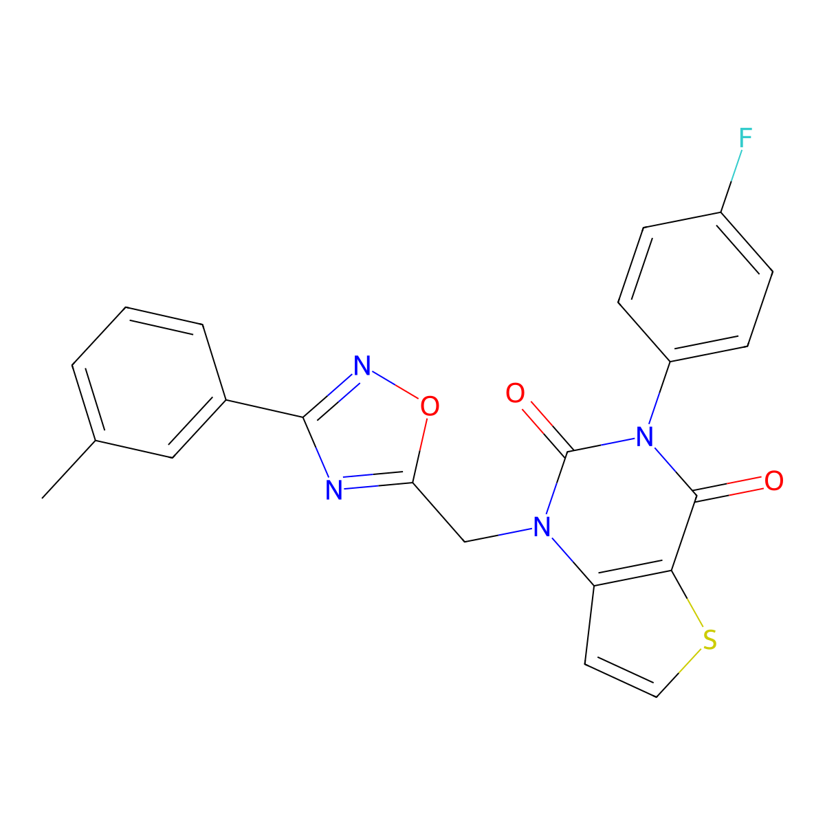 3-(4-fluorophenyl)-1-{[3-(3-methylphenyl)-1,2,4-oxadiazol-5-yl]methyl}-1H,2H,3H,4H-thieno[3,2-d]pyrimidine-2,4-dione molecular structure, CAS 1251613-32-7