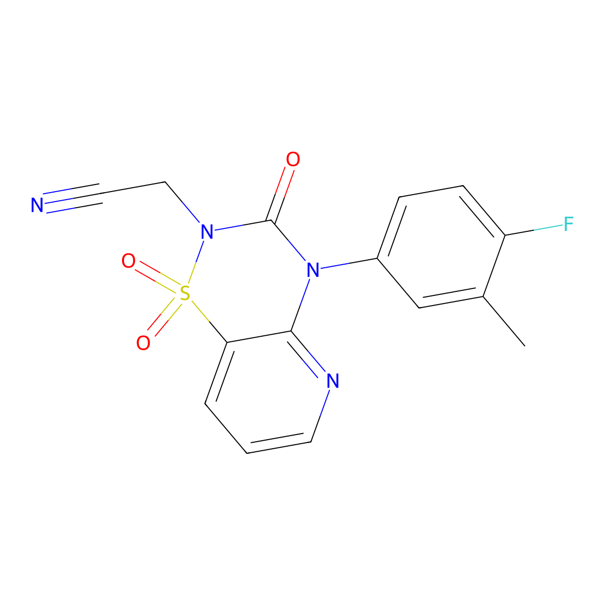 2-(4-(4-fluoro-3-methylphenyl)-1,1-dioxido-3-oxo-3,4-dihydro-2H-pyrido[2,3-e][1,2,4]thiadiazin-2-yl)acetonitrile molecular structure, CAS 1251613-43-0