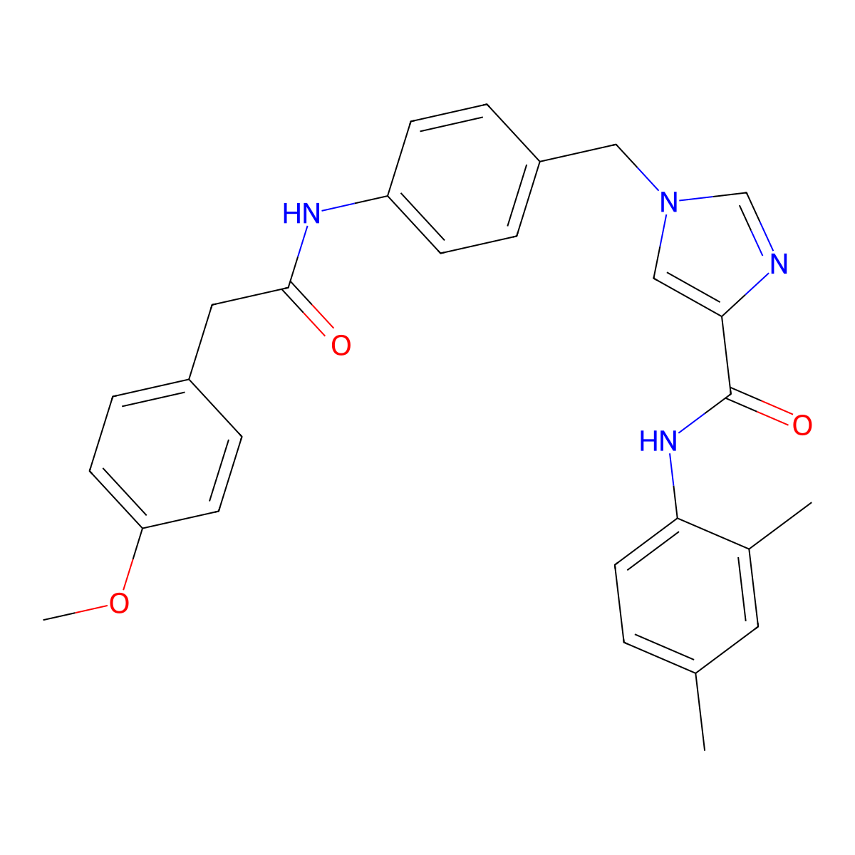 N-(2,4-dimethylphenyl)-1-(4-(2-(4-methoxyphenyl)acetamido)benzyl)-1H-imidazole-4-carboxamide molecular structure, CAS 1251613-45-2