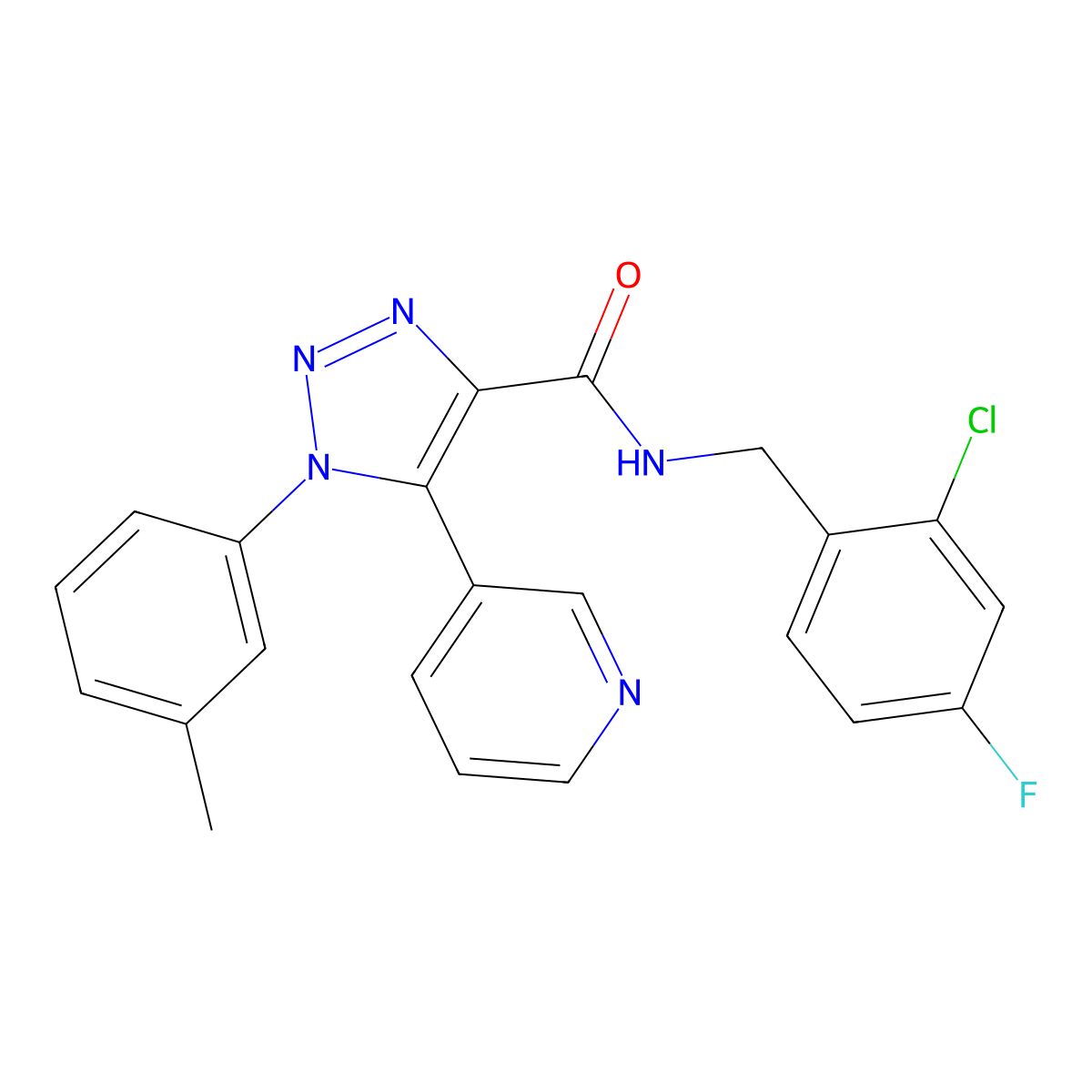 N-(2-chloro-4-fluorobenzyl)-5-(pyridin-3-yl)-1-(m-tolyl)-1H-1,2,3-triazole-4-carboxamide molecular structure, CAS 1251613-58-7