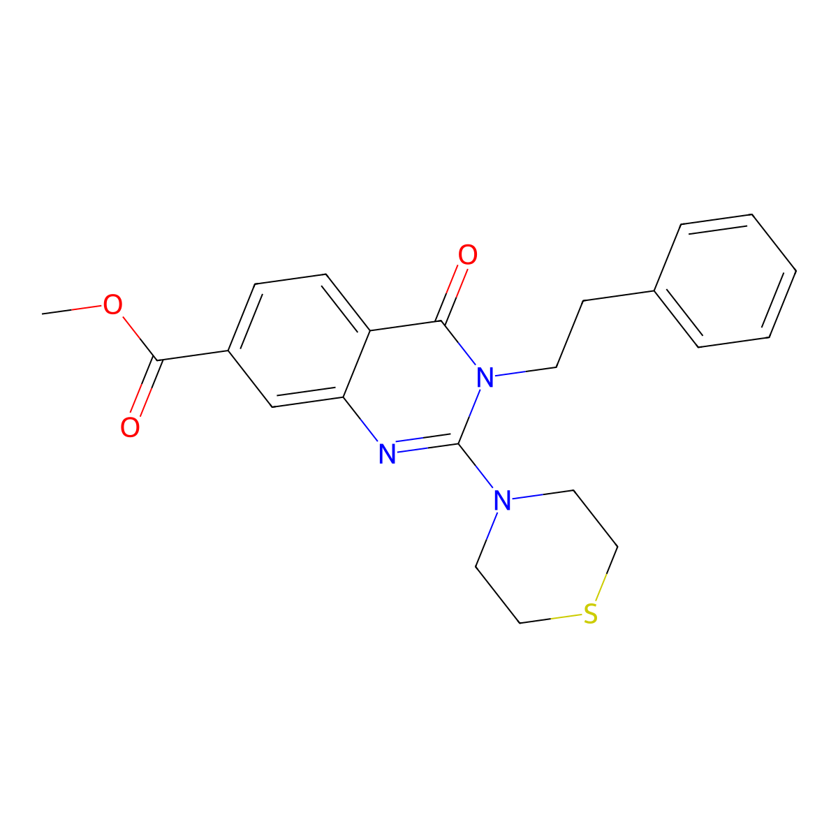 Methyl 4-oxo-3-phenethyl-2-thiomorpholino-3,4-dihydroquinazoline-7-carboxylate molecular structure, CAS 1251613-60-1