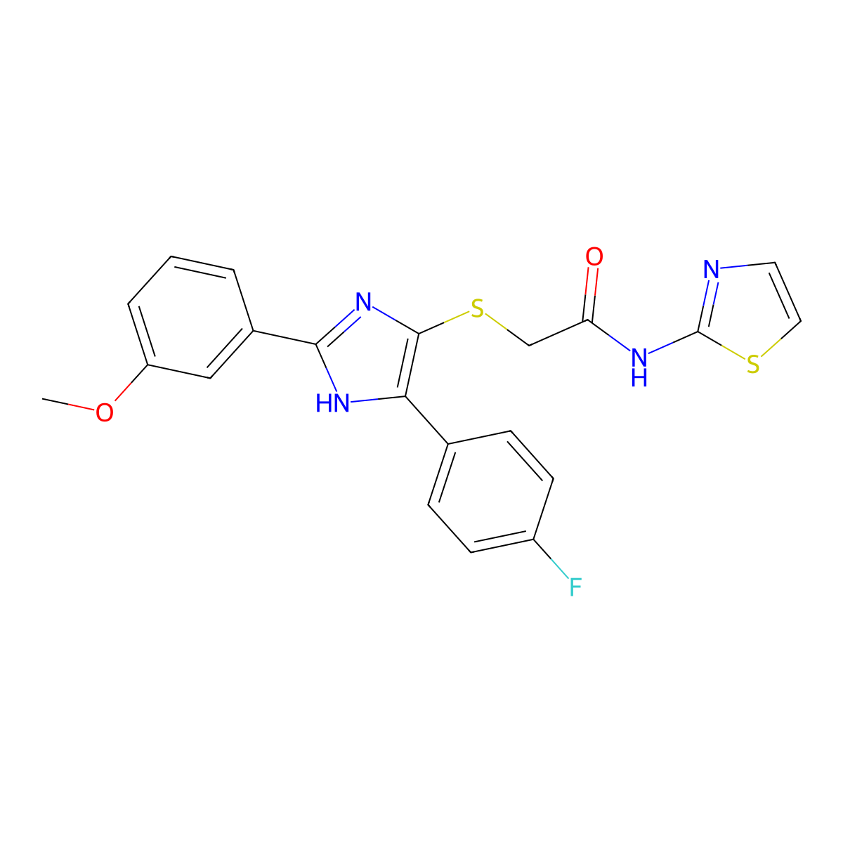 2-((5-(4-fluorophenyl)-2-(3-methoxyphenyl)-1H-imidazol-4-yl)thio)-N-(thiazol-2-yl)acetamide molecular structure, CAS 1251613-65-6