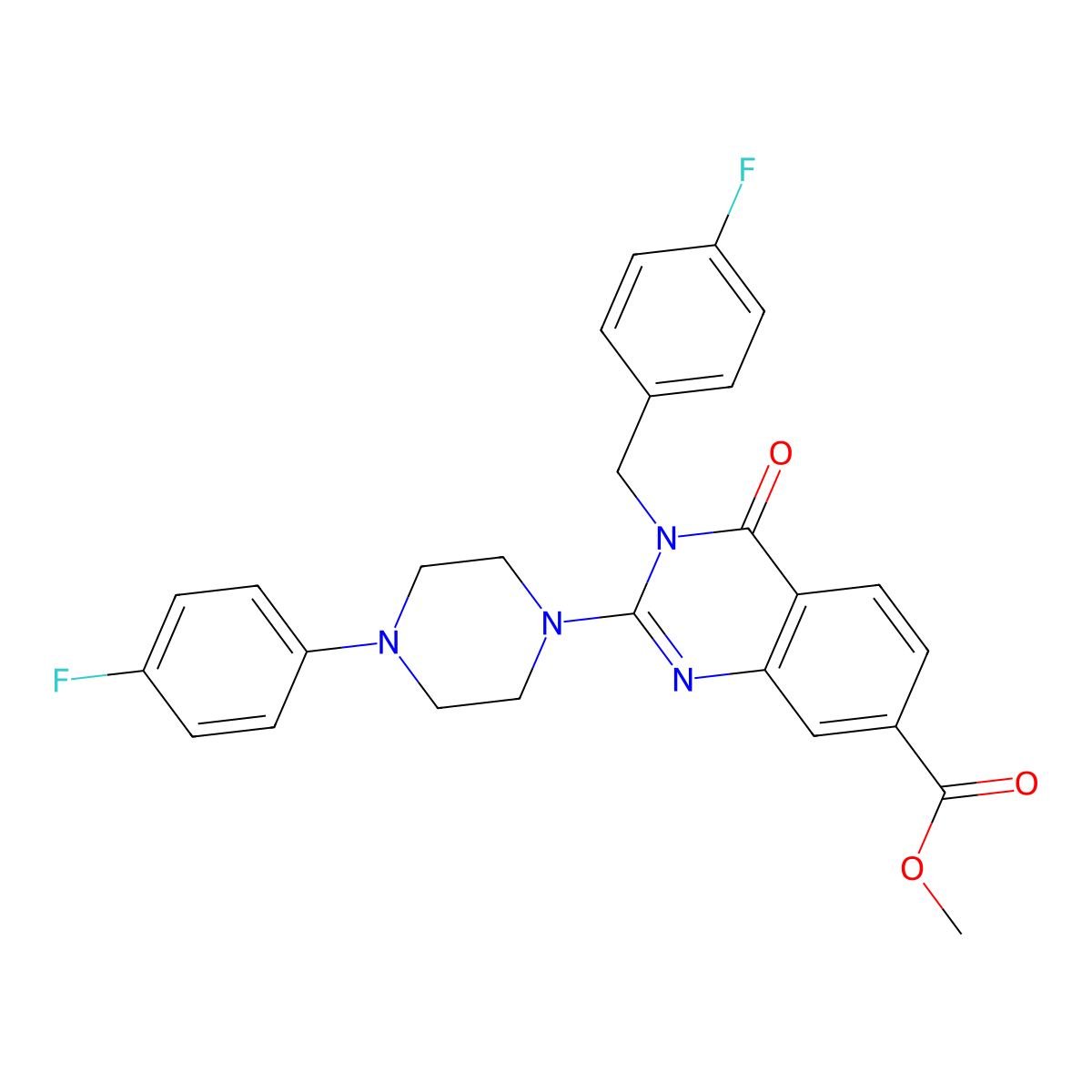 Methyl 3-(4-fluorobenzyl)-2-(4-(4-fluorophenyl)piperazin-1-yl)-4-oxo-3,4-dihydroquinazoline-7-carboxylate molecular structure, CAS 1251613-67-8