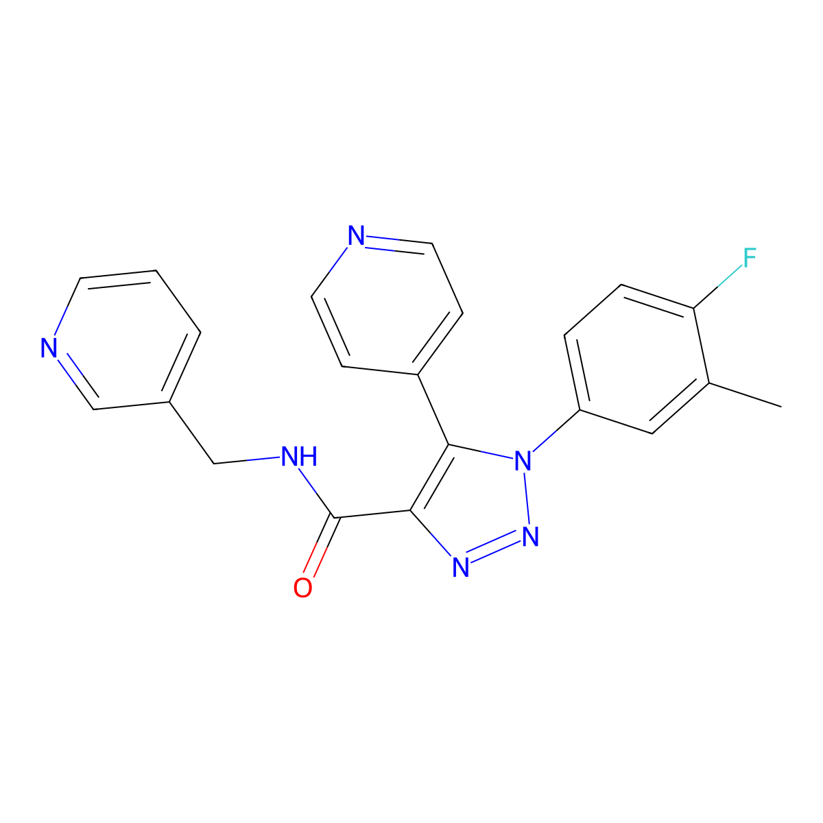 1-(4-fluoro-3-methylphenyl)-N-[(pyridin-3-yl)methyl]-5-(pyridin-4-yl)-1H-1,2,3-triazole-4-carboxamide molecular structure, CAS 1251613-68-9