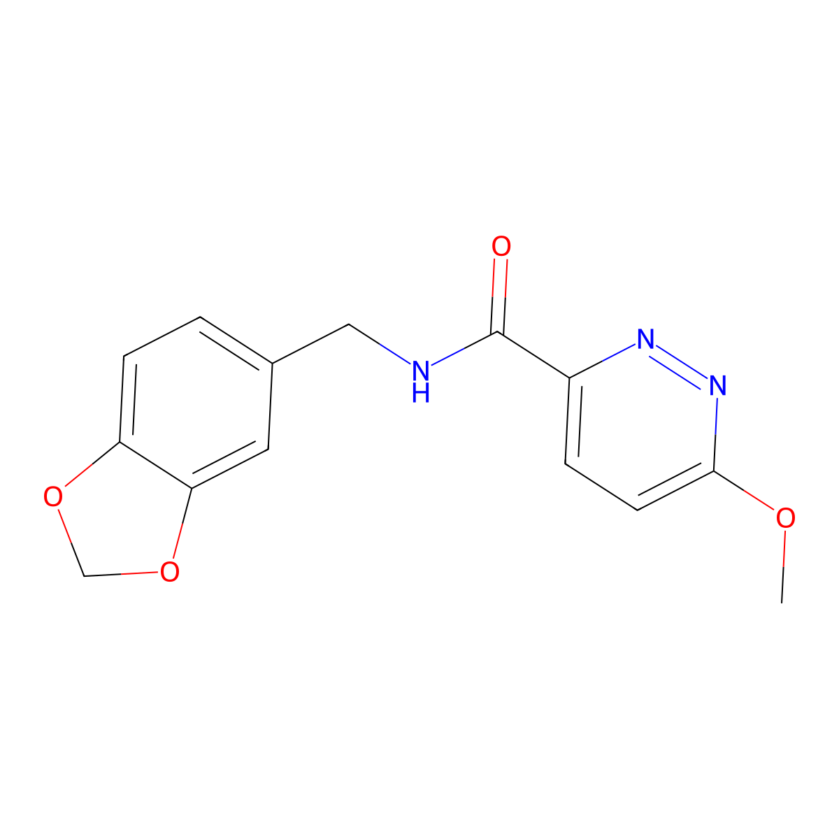 N-(benzo[d][1,3]dioxol-5-ylmethyl)-6-methoxypyridazine-3-carboxamide molecular structure, CAS 1251613-84-9